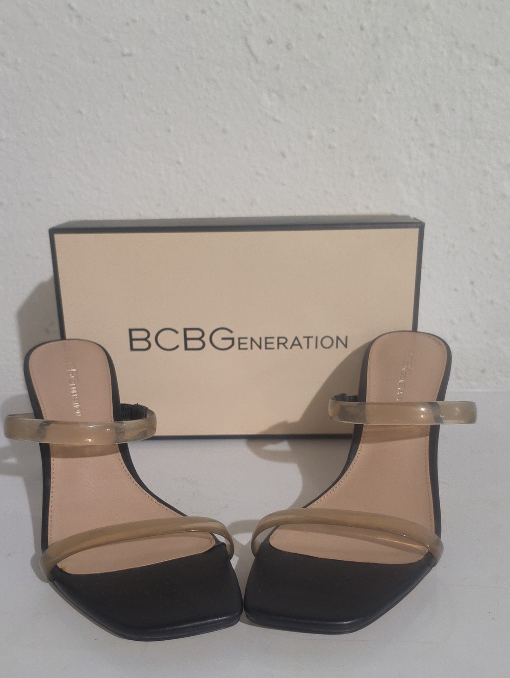 BCBGeneration Routa Clear-Strap Black Slide Sandals - Women